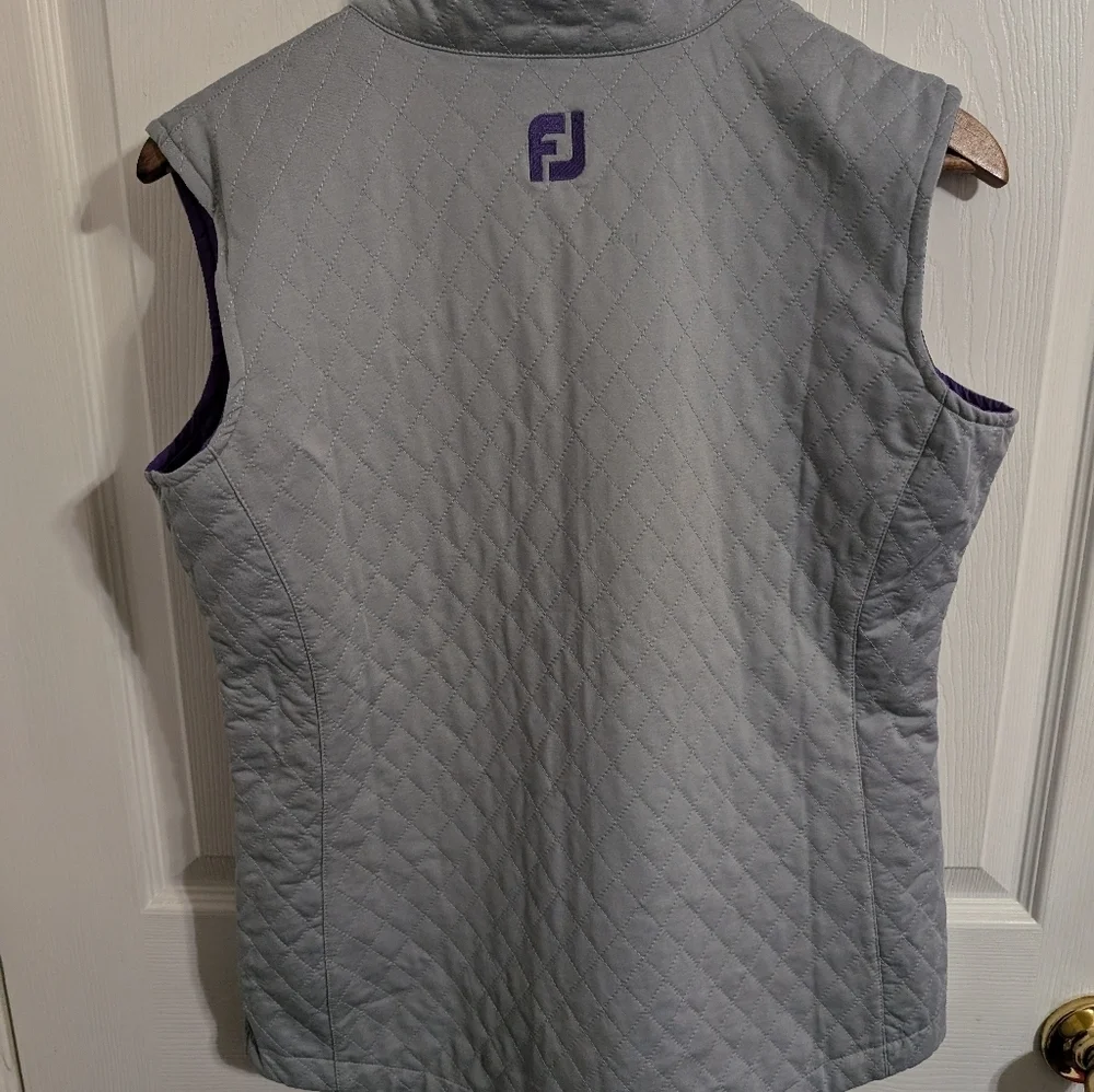 Footjoy Mens Vest Quilted Reversible Gray Purple Logo Size Small Jacket Zipper